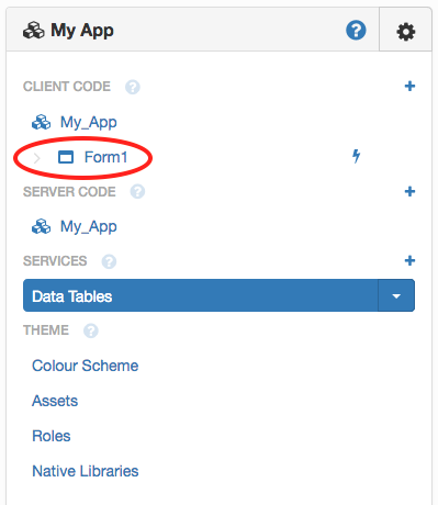 App Browser showing where to find Form1