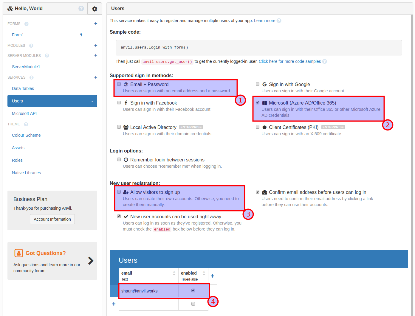 Setting up Azure AD login with Anvil.