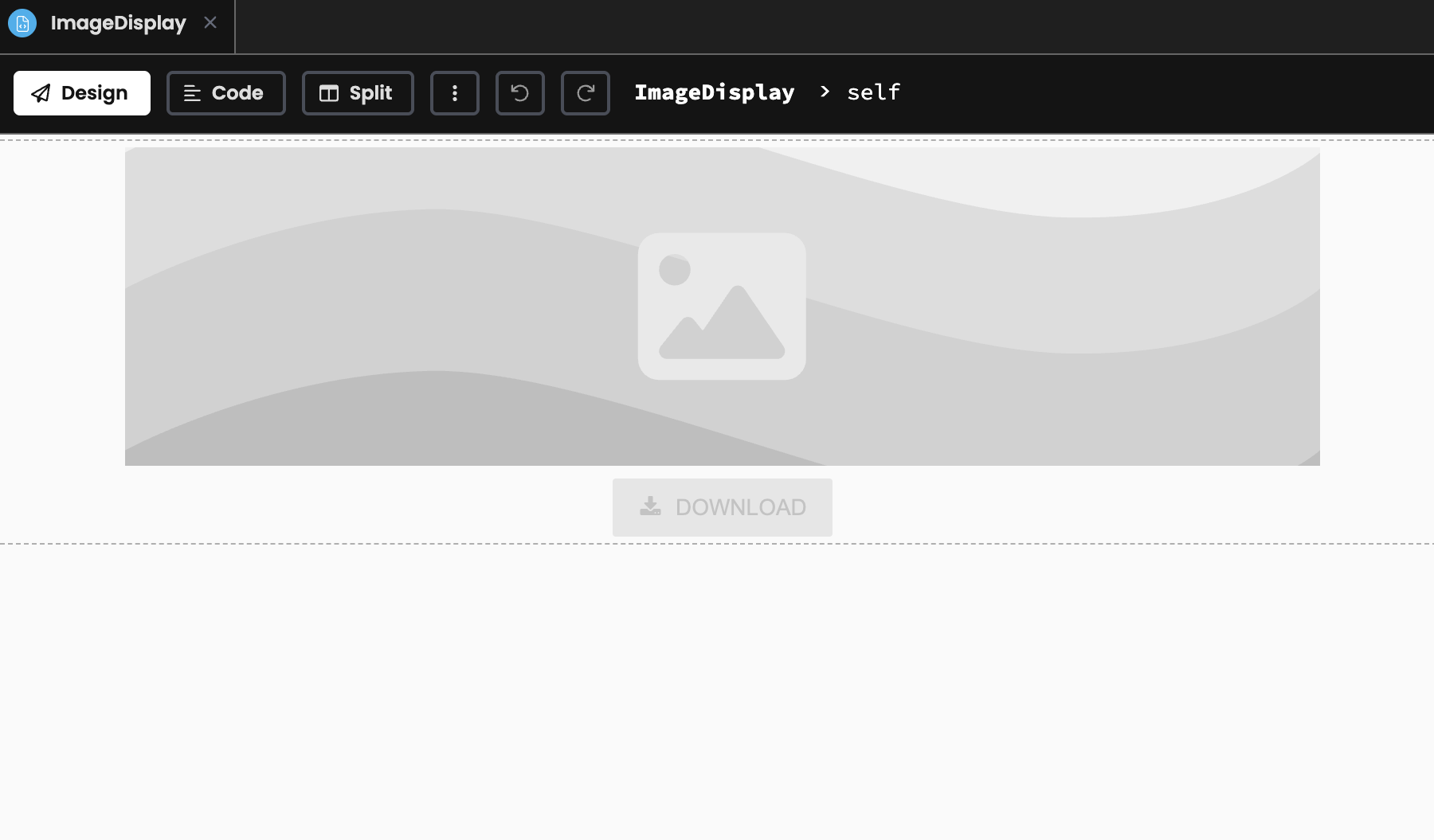 ImageDisplay form in Anvil editor containing an image component and a download button