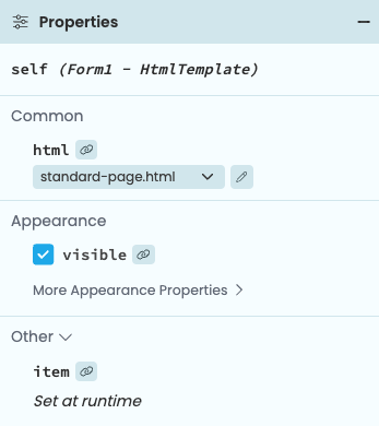 The html property sets the file to base the Form on.