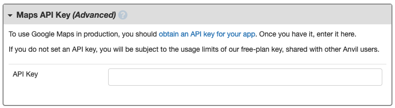 Maps API key section of the Google Service