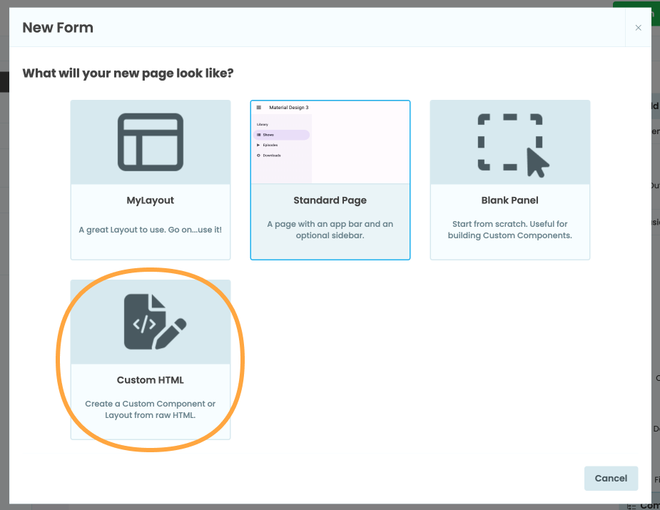 Creating a new Custom HTML Form.