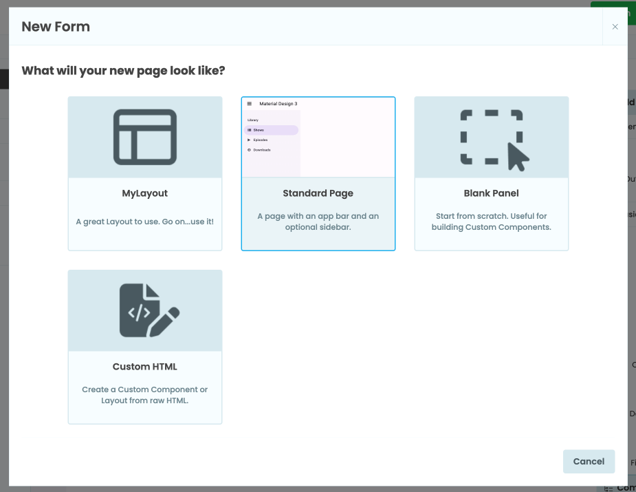 Choosing a Layout when adding a new Form