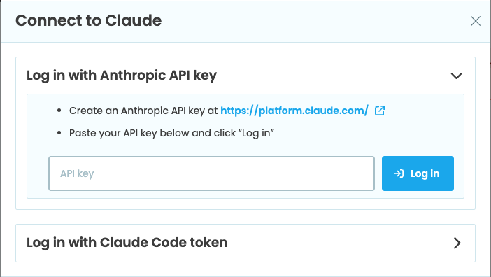 Log in with an Anthropic API key