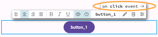 The Object Palette shorcut for the Button component sets the click event