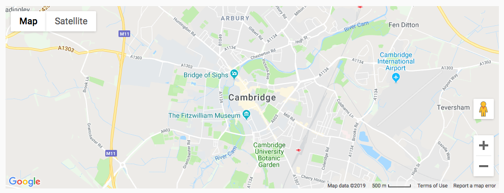 A GoogleMap showing Cambridge UK.