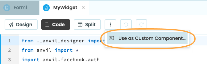 You can also click on this button to open the &lsquo;Use as component&rsquo; menu.