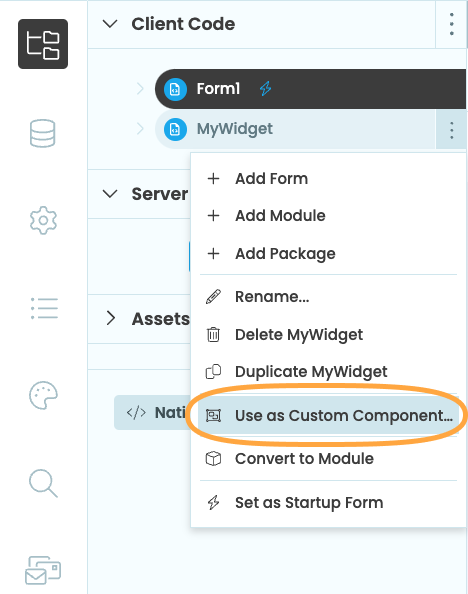Select &lsquo;Use as component&rsquo; from this dropdown menu.