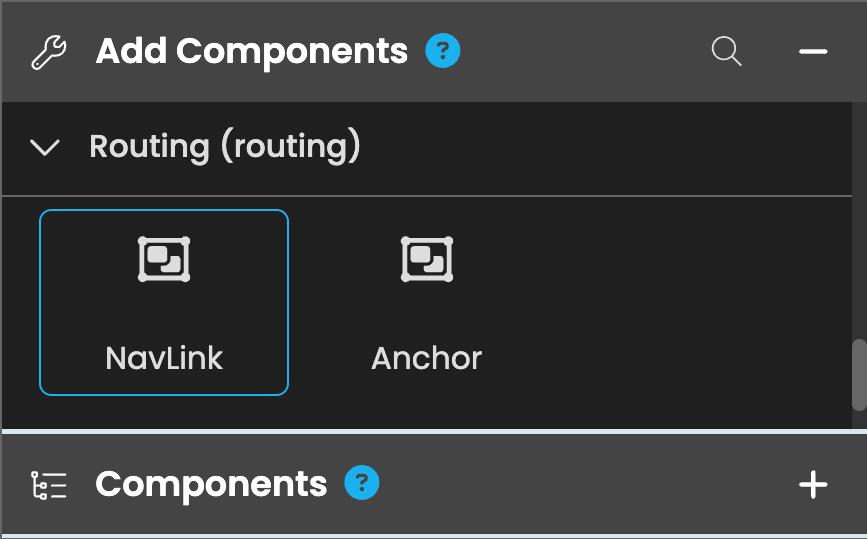 The NavLink component in the IDE&rsquo;s toolbox.
