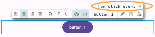 The Object Palette shortcut for the Button component sets the click event