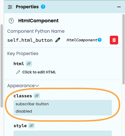 Setting classes from the Properties Panel