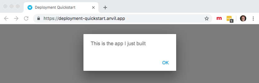 The quickstart app showing in a web browser