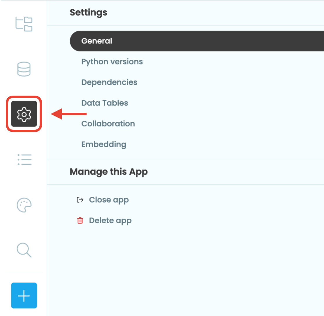 Select App Settings from the Sidebar Menu