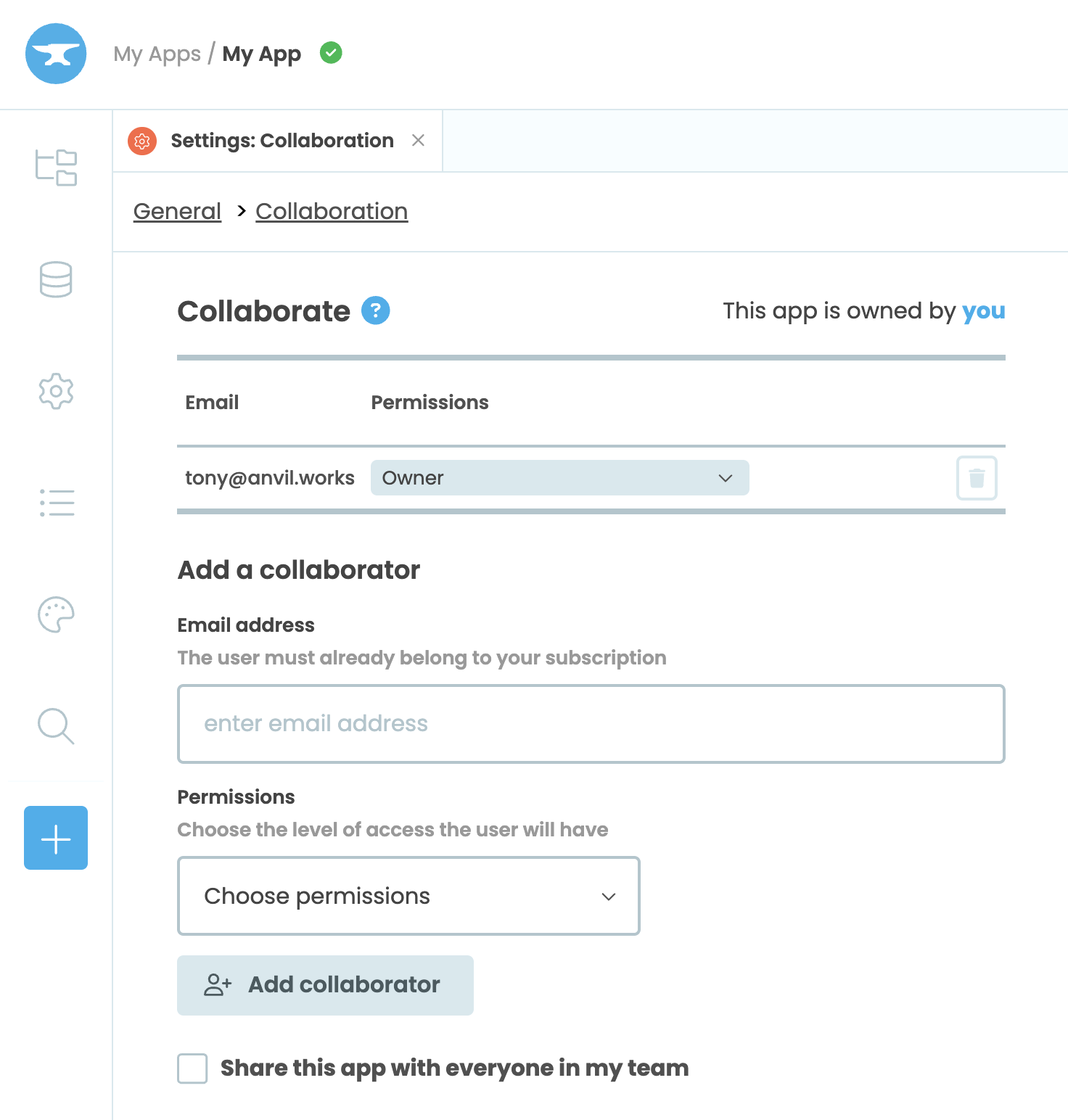 The collaborate section of the Settings:Collaboration tab