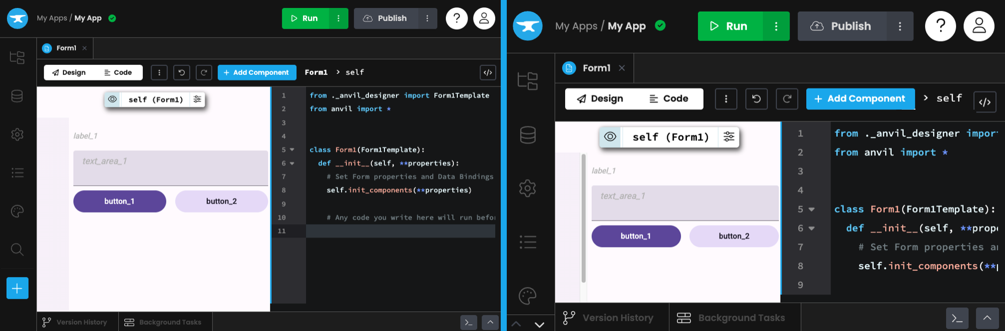 Medium UI scale on the left, Huge UI scale on the right. The zoom of the Design tab is unaffected.
