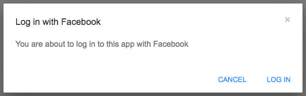 A running Anvil app with a modal that has buttons saying 'Log In with Facebook' and 'Cancel'.