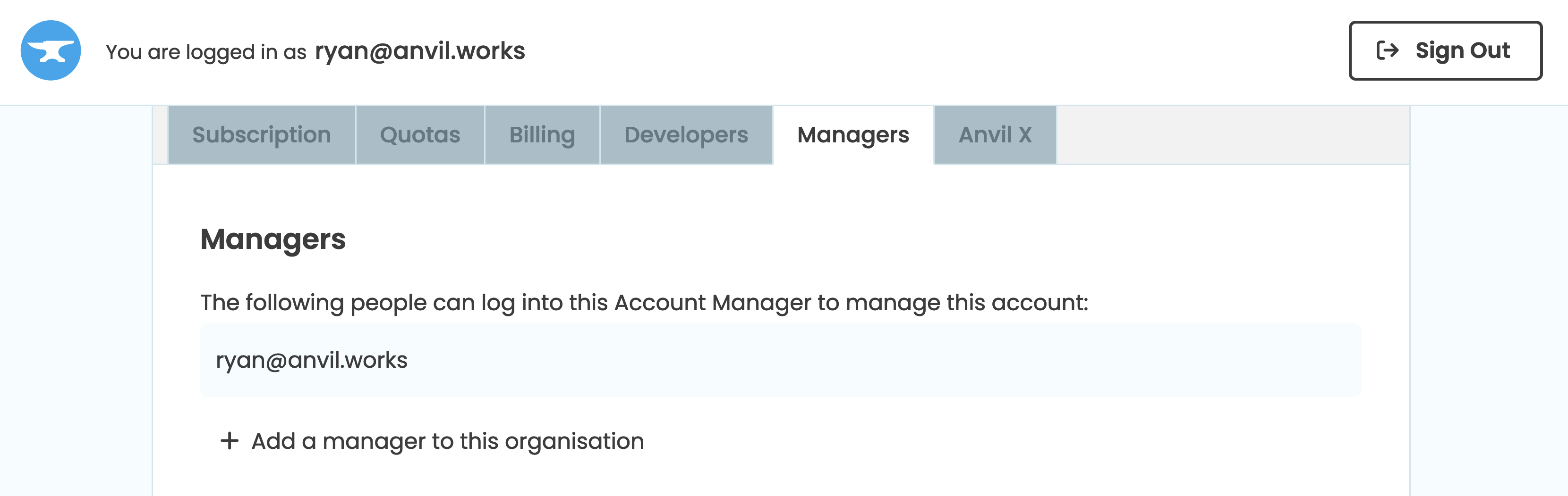 The account manager's page