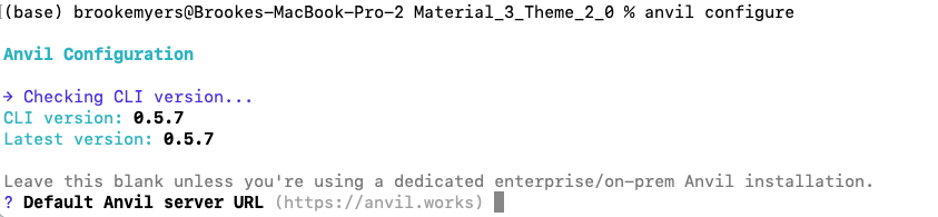 Screenshot of the terminal prompting the user to set their default server URL
