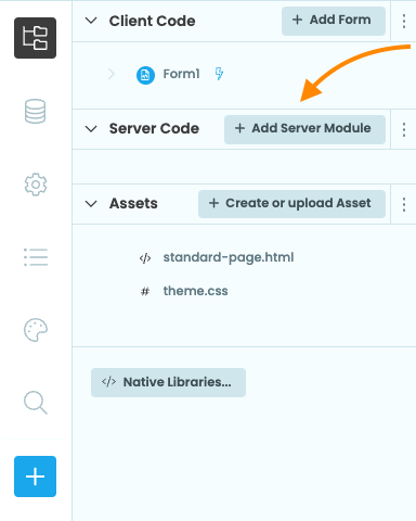 Position of the '+ Add Server Module' button in the App Browser