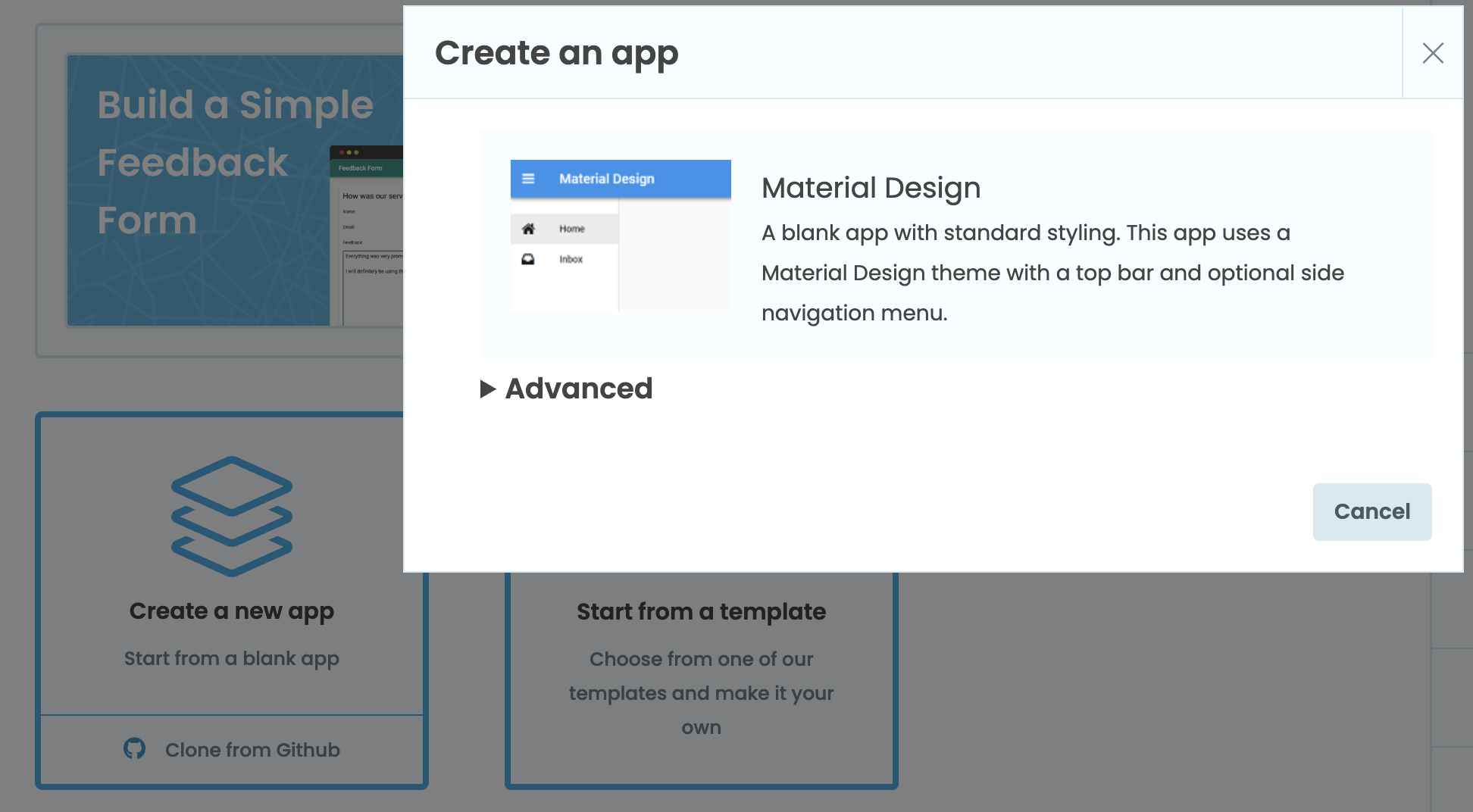 Location of the Create App button