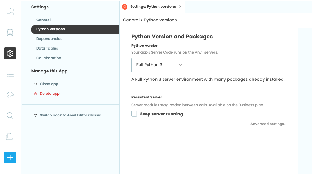 Selecting the Python version