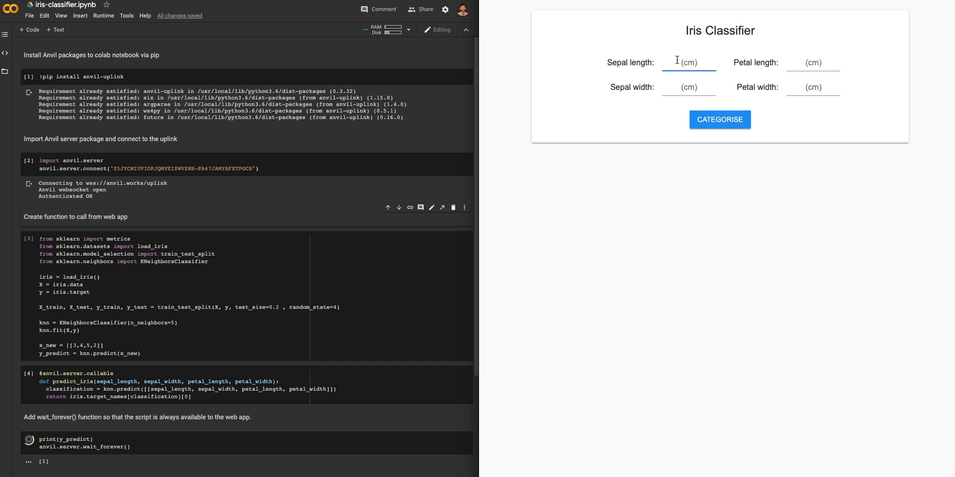Connecting a Google Colab notebook to a web app