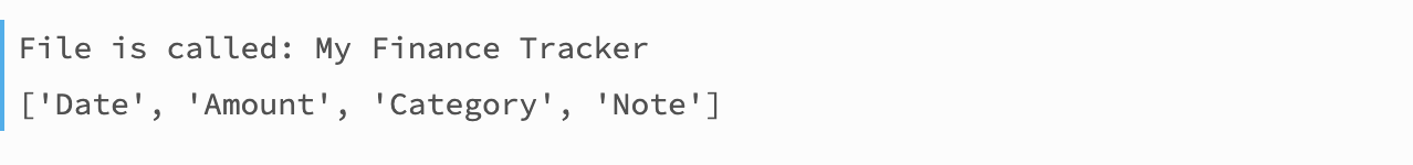 The fields from the 0th worksheet in your Sheet appear in the log